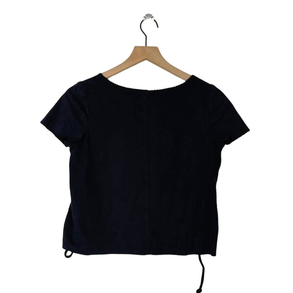 Hollister Black Tie Side Faux Suede Short Sleeve Cropped Top Size XS - Picture 2 of 10